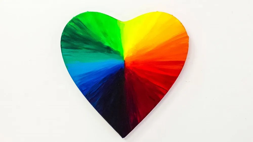 Paint a rainbow abstract painting on a heart shaped canvas – Mont
